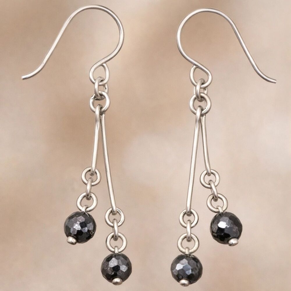 Handcrafted Sterling Silver Earrings with Authentic Black Diamond Stones
